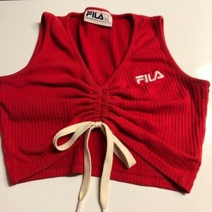 FILA Drawstring Red Ribed Workout Crop Tank Top
